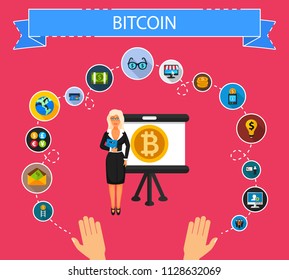 Bitcoin flat icons concept. Vector illustration. Element template for design.