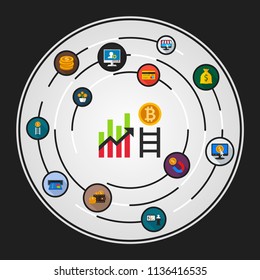 Bitcoin flat icons concept. Vector illustration. Element template for design.