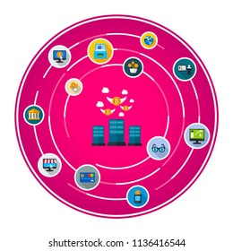 Bitcoin flat icons concept. Vector illustration. Element template for design.