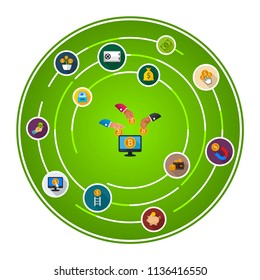 Bitcoin flat icons concept. Vector illustration. Element template for design.