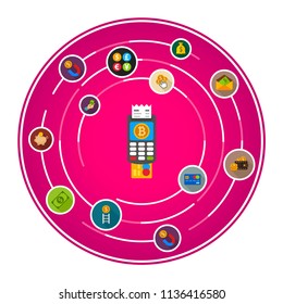 Bitcoin flat icons concept. Vector illustration. Element template for design.