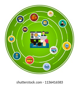 Bitcoin flat icons concept. Vector illustration. Element template for design.