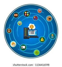 Bitcoin flat icons concept. Vector illustration. Element template for design.