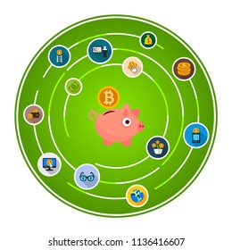 Bitcoin flat icons concept. Vector illustration. Element template for design.