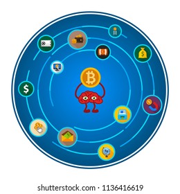Bitcoin flat icons concept. Vector illustration. Element template for design.