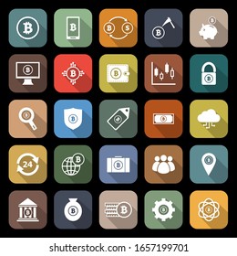 Bitcoin-Flachsymbole mit langem Schatten, Vektorillustration