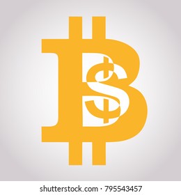 Bitcoin flat logo including dollar sign. Cryptocurrency emblem. Web and Internet money logo. Vector illustration.