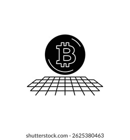 Bitcoin Flutuando sobre a Superfície Grid - Finanças Digitais e Blockchain