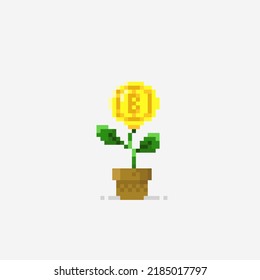 bitcoin flower in pixel art style