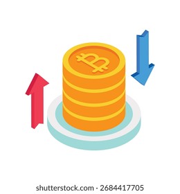 Fluctuación de Bitcoin Ilustración vectorial isométrica 