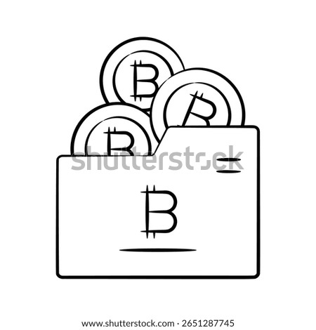 Bitcoin folder filled with coins, designed in hand drawn style