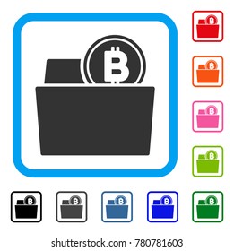 Bitcoin Folder icon. Flat grey pictogram symbol in a blue rounded squared frame. Black, gray, green, blue, red, orange color additional versions of Bitcoin Folder vector.