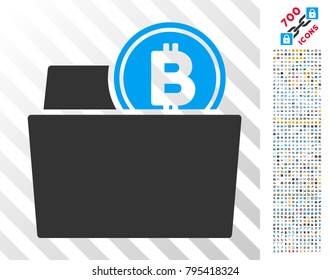 Bitcoin Folder pictograph with 7 hundred bonus bitcoin mining and blockchain pictures. Vector illustration style is flat iconic symbols designed for cryptocurrency websites.