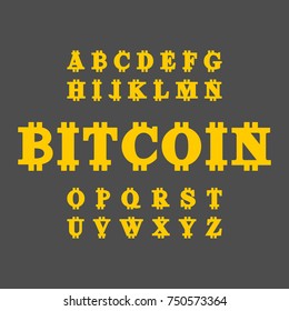 Bitcoin Font. Cryptocurrency Alphabet. Web Money Letter. Vector Illustration
