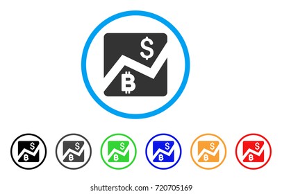Bitcoin Forex Market rounded icon. Style is a flat bitcoin forex market grey symbol inside light blue circle with black, gray, green, blue, red, orange color versions.