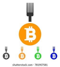 Bitcoin Fork icon. Vector illustration style is a flat iconic bitcoin fork symbol with grey, green, blue, yellow color versions. Designed for web and software interfaces.