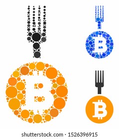 Bitcoin fork mosaic for Bitcoin fork icon of circle elements in variable sizes and color tinges. Vector circle elements are organized into blue collage.