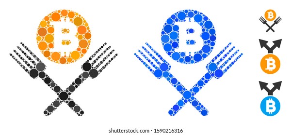 Bitcoin forks composition of small circles in different sizes and shades, based on Bitcoin forks icon. Vector small circles are organized into blue composition.