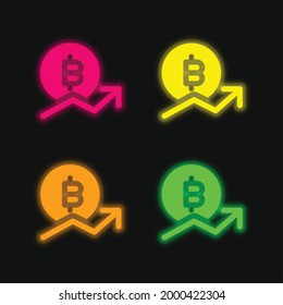 Icono de vector de neón brillante de cuatro colores bitcoin