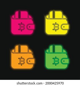 Bitcoin four color glowing neon vector icon