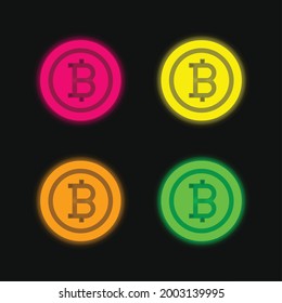 Bitcoin four color glowing neon vector icon