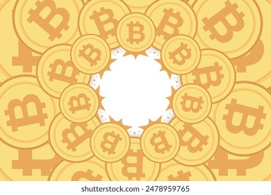 Bitcoin frame. Golden cryptocurrency bit coin. Electronic money symbol. Blockchain bitcoin border.