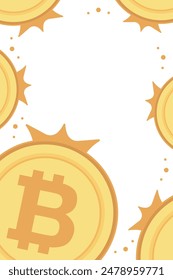Bitcoin frame. Golden cryptocurrency bit coin. Electronic money symbol. Blockchain bitcoin border.