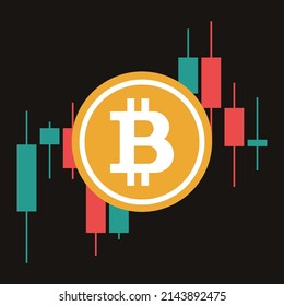 Bitcoin delante de un gráfico de operaciones