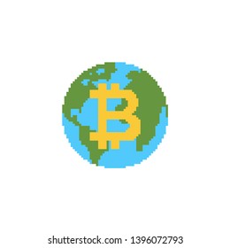 Bitcoin is future of earth. Digital world. BTC Absorption of planet. Cryptocurrency price increase. Business concept in crypto exchange