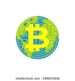Bitcoin is future of earth. Digital world. BTC Absorption of planet. Cryptocurrency price increase. Business concept in crypto exchange