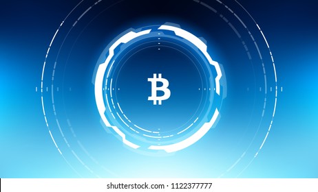 Bitcoin Futuristic Sci-Fi Blockchain Technology Circular HUD Background Digital Illustration