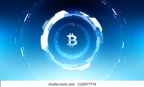 Bitcoin Futuristic Sci-Fi Blockchain Technology Circular HUD Background Digital Illustration