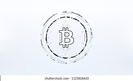 Bitcoin Futuristic Sci-Fi Technology Cryptocurrency Textured Coin Hi-Tech Illustration. Isolated on Light Mesh Background