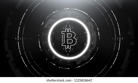 Bitcoin Futuristic Sci-Fi Technology Cryptocurrency Textured Coin Hi-Tech Illustration. Isolated on Dark Mesh Background