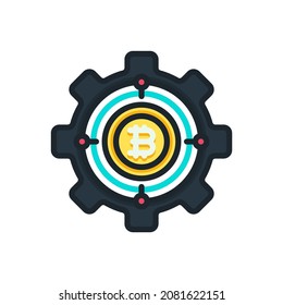 Bitcoin with gear filled outline icons. Vector illustration. Editable stroke. Isolated icon suitable for web, infographics, interface and apps.