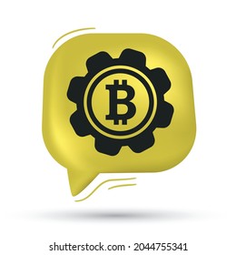 Bitcoin en el vector de icono de engranajes en la burbuja del habla - Diseño moderno
