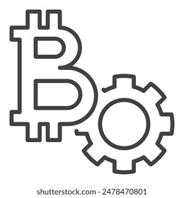 Bitcoin y Vector de engranajes Criptomoneda Configuraciones concepto icono o estilo de línea delgada Iniciar sesión