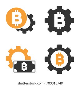 Bitcoin Gear vector icon set. Style is bicolor flat symbols.