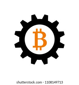 Bitcoin in gearwheel as symbol of cryptocurrency mining