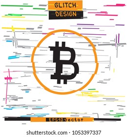 Bitcoin glitch light color background template. Abstract crypto glitched vector design backdrop