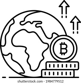 Bitcoin Global Currency Concept, World Single cryptocurrency Vector Icon Design, Business and Management Symbol, Banking and finance Sign, ECommerce and Blockchain Stock illustration