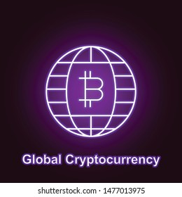 bitcoin global outline icon in neon style. Element of cryptocurrency illustration icons. Signs and symbols can be used for web, logo, mobile app, UI, UX on black background