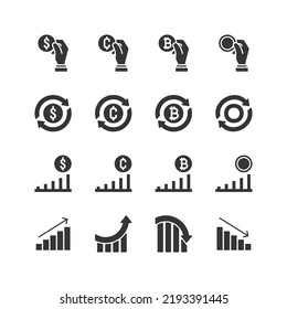 Bitcoin glyph icons set. crypto currency outline elements collection. Vector line icons