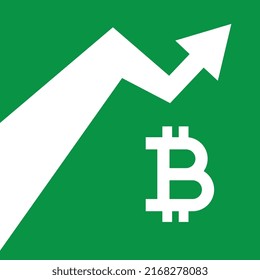 Bitcoin going up, BTC crypto currency rising price. Green arrows.