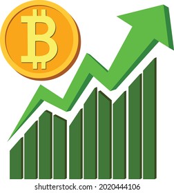 Bitcoin going up. bitcoin cryptocurrency price up. bitcoin symbol and arrow up. Bitcoin value increasing statistic vector icon logo illustration design. Crypto currency and financial concept element. 