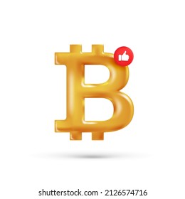 Signo 3d de oro bitcoin sobre ilustración blanca