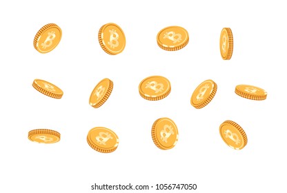 Bitcoin gold coin at different angles for animation. Vector Bitcoin set. Finance money currency bitcoin illustration. Digital currency. Vector icon