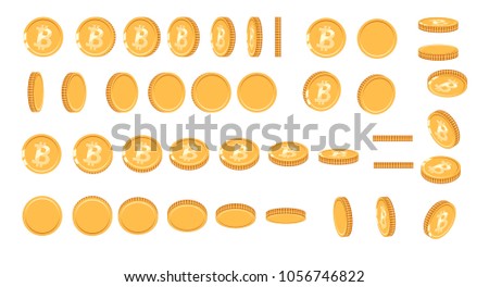 Bitcoin gold coin at different angles for animation. Vector Bitcoin set. Finance money currency bitcoin illustration. Digital currency. Vector icon