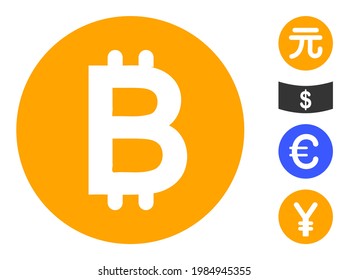 Icono de moneda de oro de Bitcoin diseñado en estilo plano. Icono de moneda de oro vectorial aislado ilustraciones sobre un fondo blanco, estilo simple. Se agregaron algunos iconos similares.