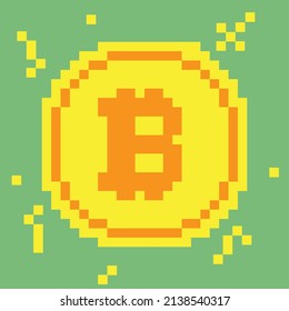 Bitcoin-Goldmünze in Pixel, Vektorgrafik Pixel Kunst Digitales Geld